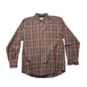 Cutter & Buck Button Down Gingham Check Long Sleeve Brown Shirt Men's Medium